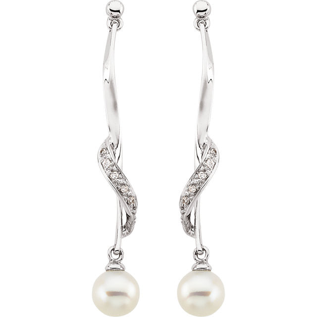 Earrings > Diamond > .07 CTW > & > Pearl > Cultured > Freshwater