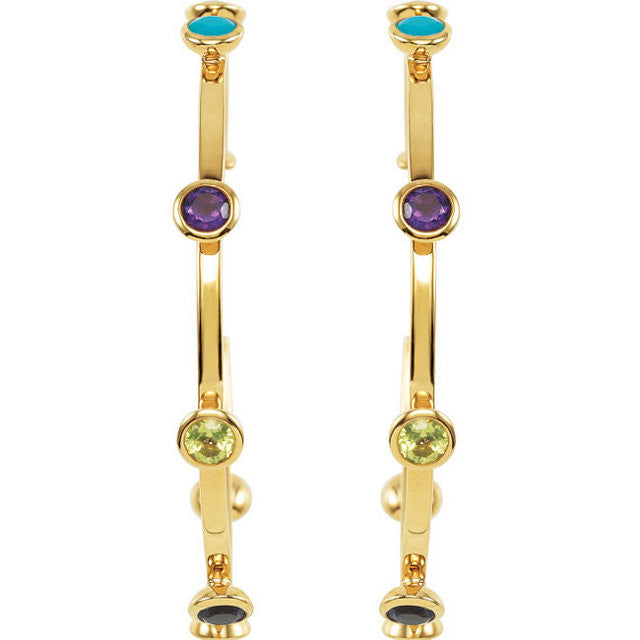 Iolite > & > Peridot > Amethyst, > Turquoise, > Tourmaline, > Pink > in > Hoops > 50mm > Missoma® > Vermeil > 18kt
