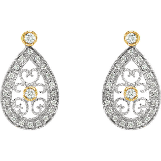 Earrings > Filigree > Diamond > 1/4 CTW > Two-Tone > 14kt