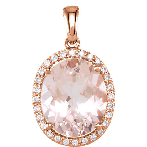 Pendant > Diamond > CTW > 1/Morganite & 1 > Oval > 12x10mm