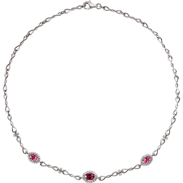 Necklace > Tourmaline & Diamond > Pink > Genuine