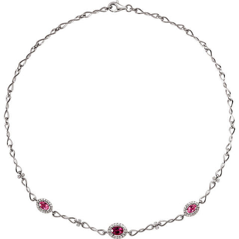 Necklace > Tourmaline & Diamond > Pink > Genuine