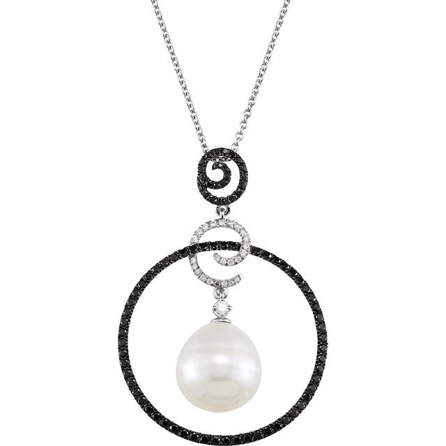 Necklace > 18" > Diamond > 1/3 CTW > Pearl & 1 > Cultured > Sea > South > 13mm