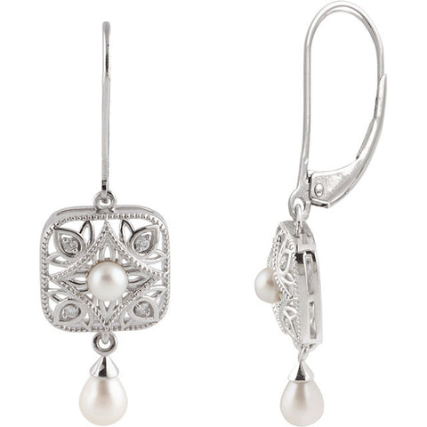 Earrings > Diamond > .08 CTW > & > Pearl > Cultured > Freshwater