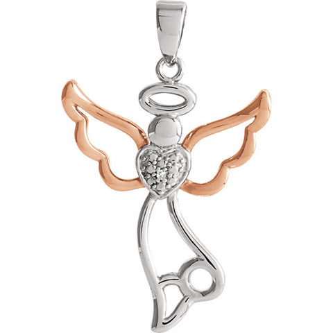 Vermeil > Gold > Rose > with > Pendant > Angel > Diamond > 29x17.8mm
