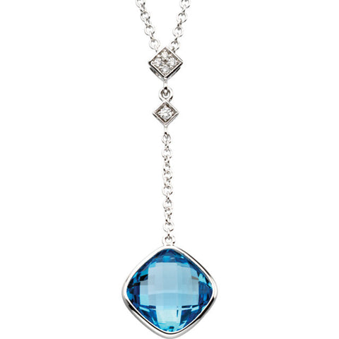 Necklace > Diamond > .04 CTW > & > Topaz > Blue > Swiss > Checkerboard