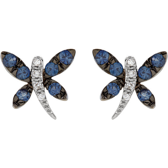 Earrings > Dragonfly > Sapphire & Diamond > Blue