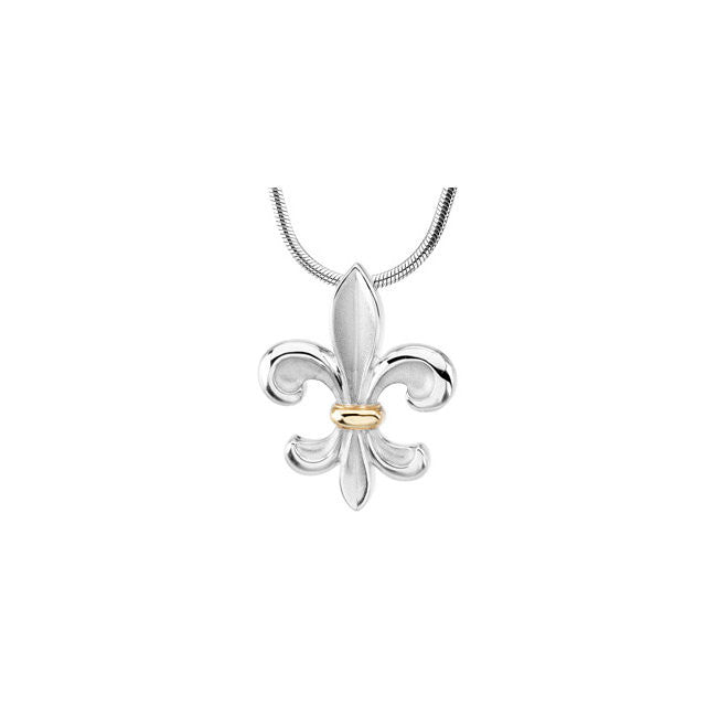 Chain > Snake > 18" > an > on > Pendant > Fleur-de-lis > Tone > Two
