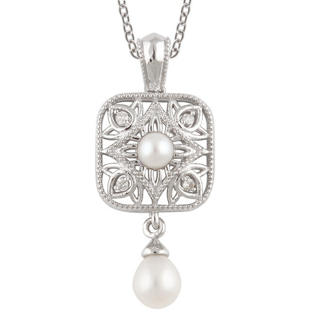 Necklace > 18" > Diamond > .04 CTW > & > Pearl > Cultured > Freshwater