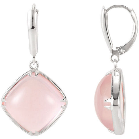 Earrings > Back > Lever > Cabochon > Quartz > Rose > 14mm
