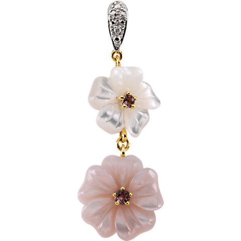 Pendant > Pearl & Diamond > Of > Mother > Tourmaline, > Pink > Genuine