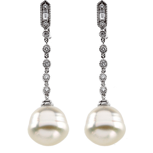 Earrings > Pearl > Cultured > Sea > South > Diamond & 11mm > 1/3 CTW