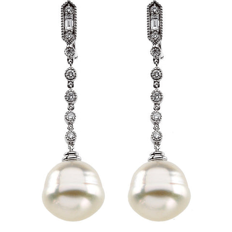Earrings > Pearl > Cultured > Sea > South > Diamond & 11mm > 1/3 CTW