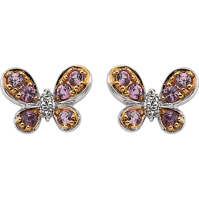 Earrings > Butterfly > Sapphire & Diamond > Pink