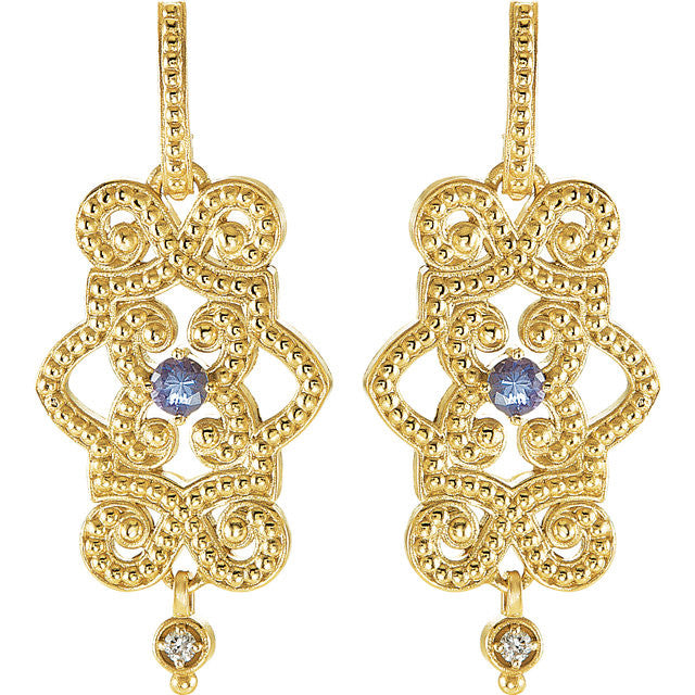 Earrings > Dangle > Diamond > .03 CTW > & > Tanzanite > Design > Granulated