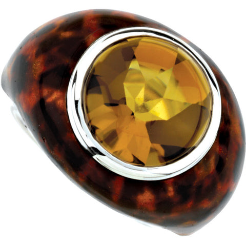Enamel > Print > Leopard > with > Ring > Quartz > Honey > Genuine