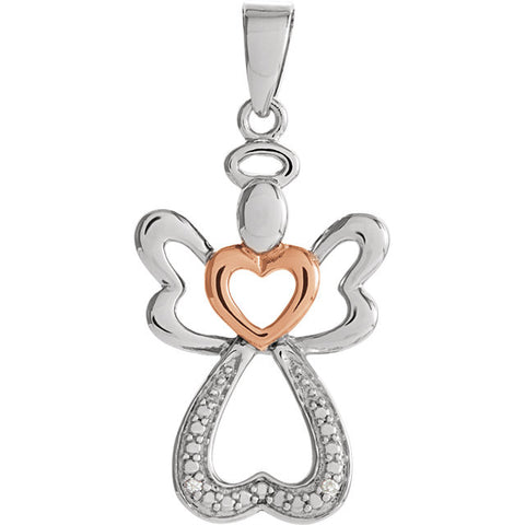Vermeil > Gold > Rose > with > Pendant > Angel > Diamond > 28x12.6mm