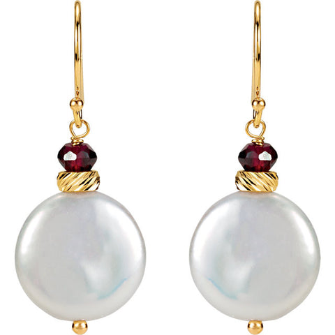 Earrings > Garnet > Pearl & Rhodolite > Coin > Cultured > Freshwater