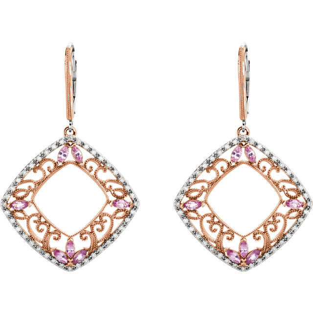 Earrings > Diamond > CTW > 1/Sapphire & 1 > Pink > Yellow > 14kt