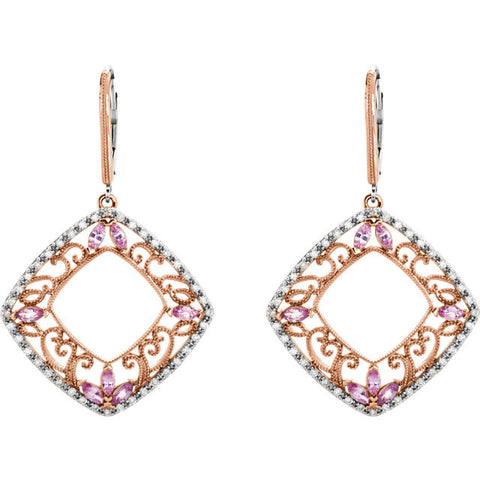 Earrings > Diamond > CTW > 1/Sapphire & 1 > Pink > Yellow > 14kt