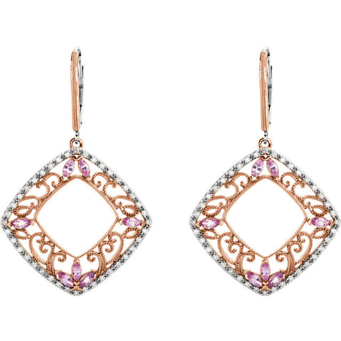 Earrings > Diamond > CTW > 1/Sapphire & 1 > Pink > Yellow > 14kt