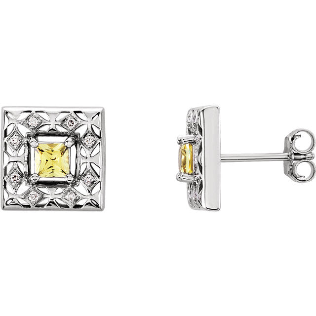 Earrings > Diamond > .08 CTW > & > Sapphire > Yellow