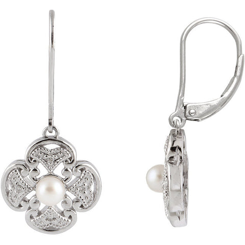 Earrings > Diamond > .04 CTW > & > Pearl > Cultured > Freshwater
