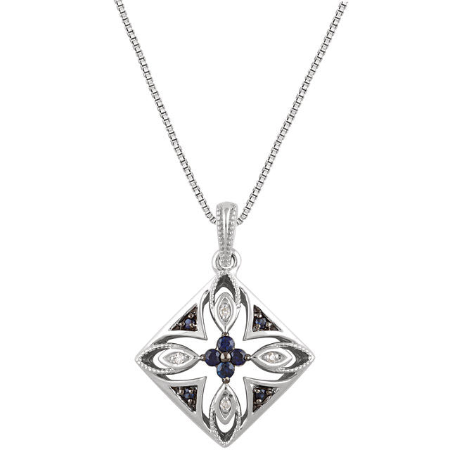 Necklace > 18" > Diamond > .025 CTW > & > Sapphire > Blue