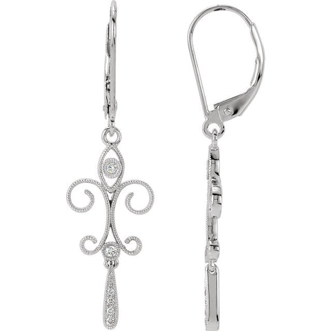 Earrings > Back > Lever > Fleur-de-Lis > Diamond > .08 CTW