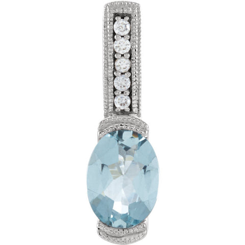 Pendant > Diamond > .05 CTW > & > Aquamarine