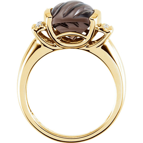 Ring > Diamond > .06 CTW > & > Quartz > Smoky > Carved