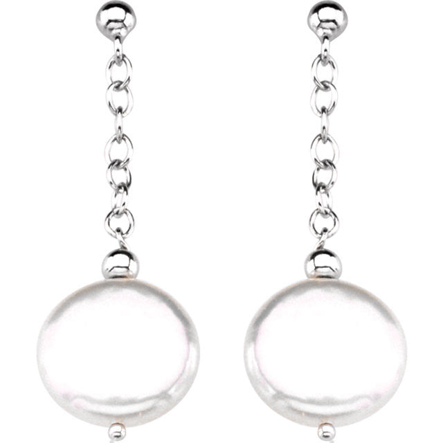 Earrings > Pearl > Coin > Cultured > Freshwater > 12-13mm