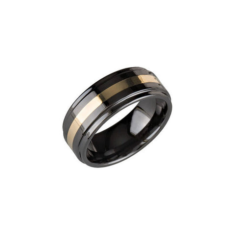Inlay > Yellow > 14KT > with > Band > Ridged > Couture™ > Ceramic > 8.0mm