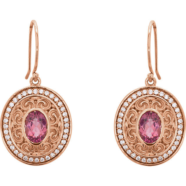 Earrings > Diamond > CTW > 1/Tourmaline & 1 > Pink > White > 14kt