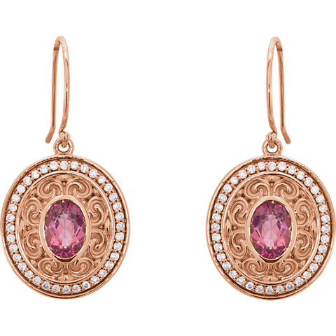 Earrings > Diamond > CTW > 1/Tourmaline & 1 > Pink > White > 14kt
