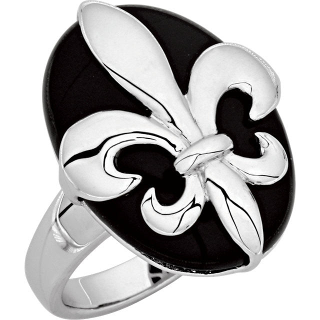 Ring > Fleur-de-lis > and > Onyx > Genuine