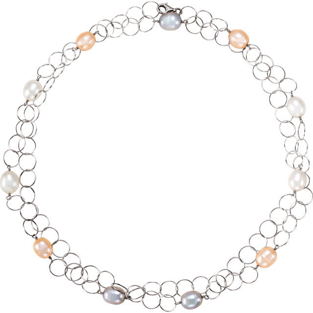 Necklace > 40" > Pearl > Multi-Colored > Freshwater > 10-11mm