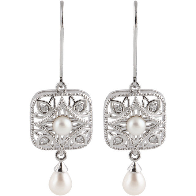 Earrings > Diamond > .08 CTW > & > Pearl > Cultured > Freshwater