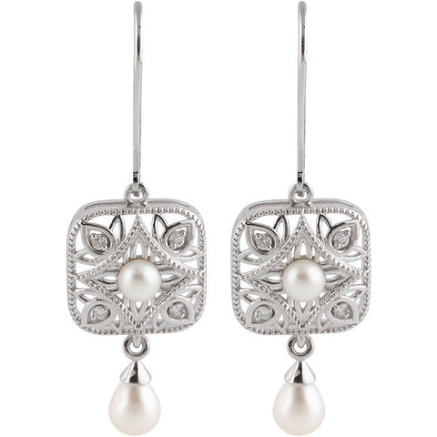 Earrings > Diamond > .08 CTW > & > Pearl > Cultured > Freshwater
