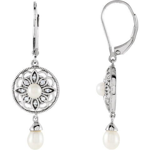 Earrings > Diamond > .08 CTW > & > Pearl > Cultured > Freshwater