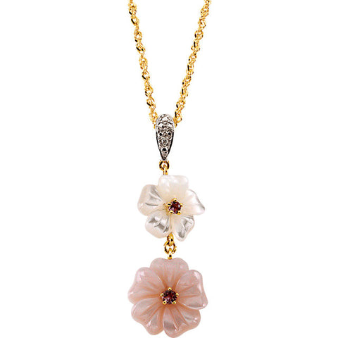 Pendant > Pearl & Diamond > Of > Mother > Tourmaline, > Pink > Genuine