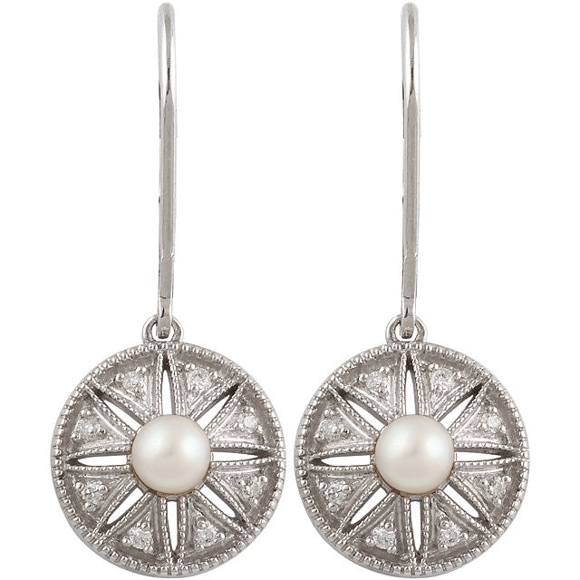 Earrings > Diamond > .04 CTW > & > Pearl > Cultured > Freshwater