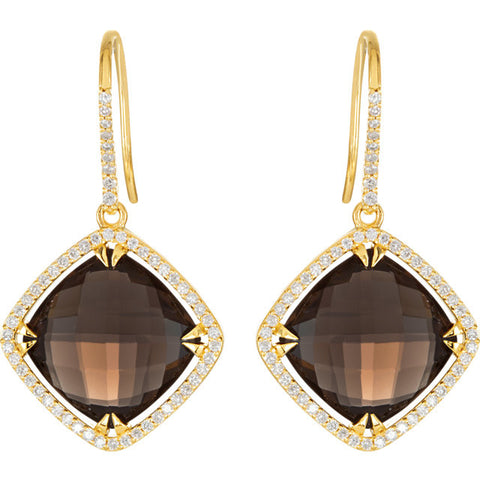 Earrings > Halo-Styled > Diamond > CTW > 5/Quartz & 5 > Smoky > 16mm