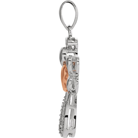 Vermeil > Gold > Rose > with > Pendant > Angel > Diamond > 28x12.6mm