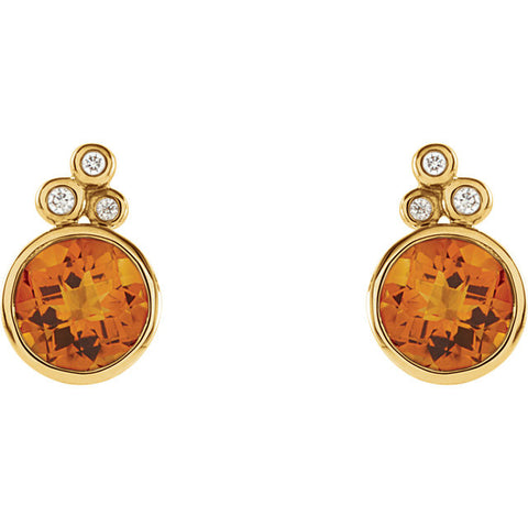 Earrings > Diamond > .06 CTW > & > Citrine > Golden