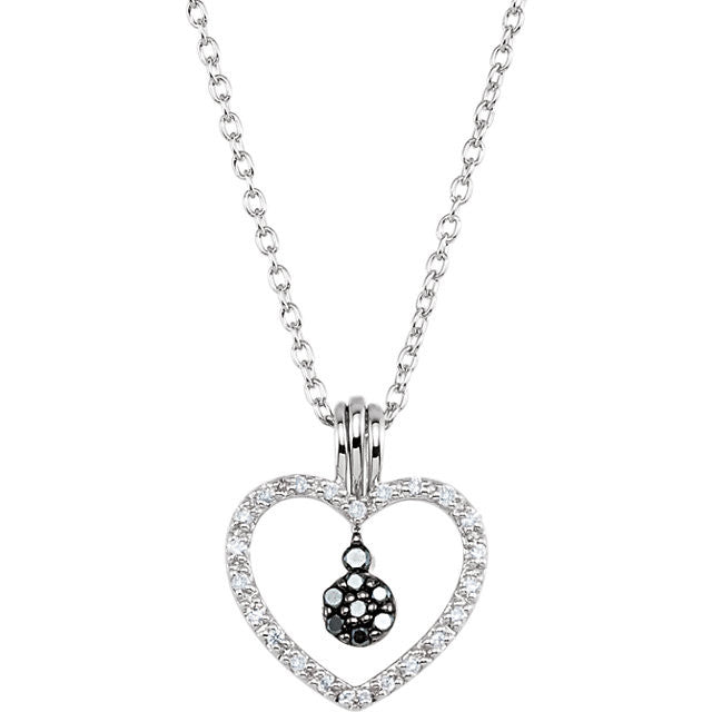 Necklace > 18" > Heart > Diamond > Black & White > 1/6 CTW