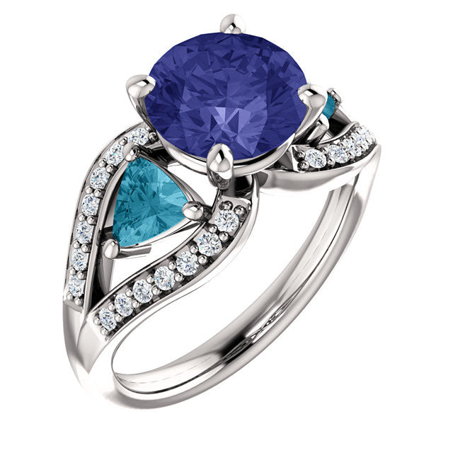 Ring > Diamond > CTW > 1/Aquamarine & 1 > Sapphire, > Blue > Created > Chatham®