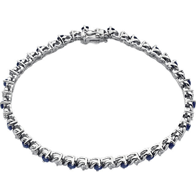 Bracelet > 7" > Line > Diamond > CTW > 1/Sapphire & 1 > Blue > Created