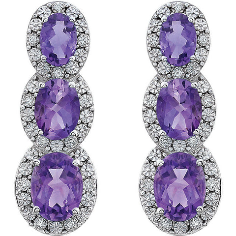 Earrings > 3-Stone > Diamond > .07 CTW > & > Amethyst