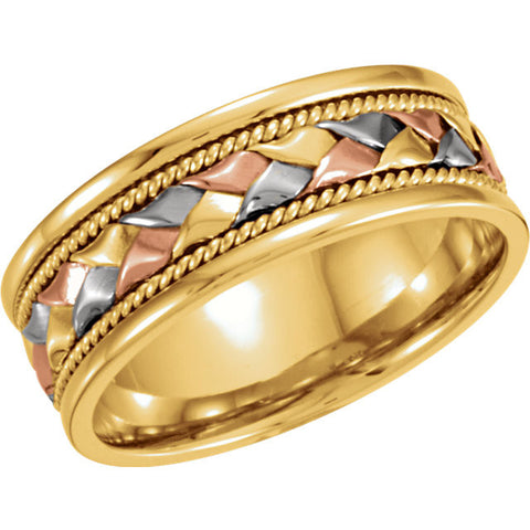Band > Fit > Comfort > Hand-Woven > 8mm > Tri-Color > 14kt